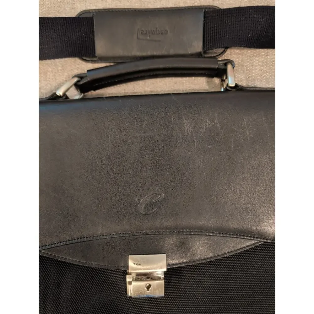 Vintage Porland Ballistic Nylon Briefcase Black Leather Flap Messenger Laptop...